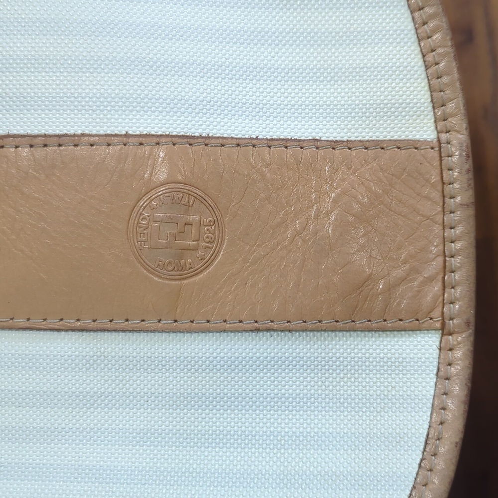 Vintage Fendi crossbody cream and grey striped purse with tan leather ac… - Picture 4 of 17